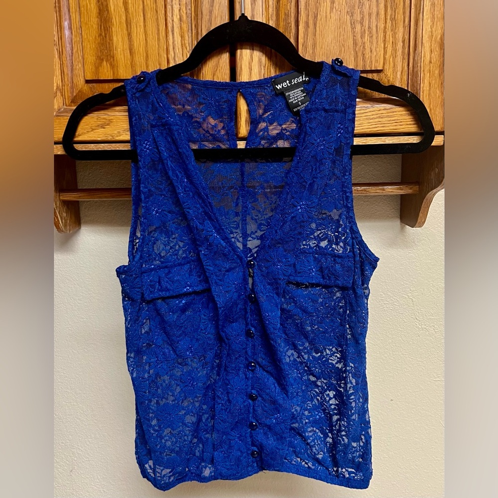 VINTAGE- Wet Seal Royal Blue Lace Blouse GUC